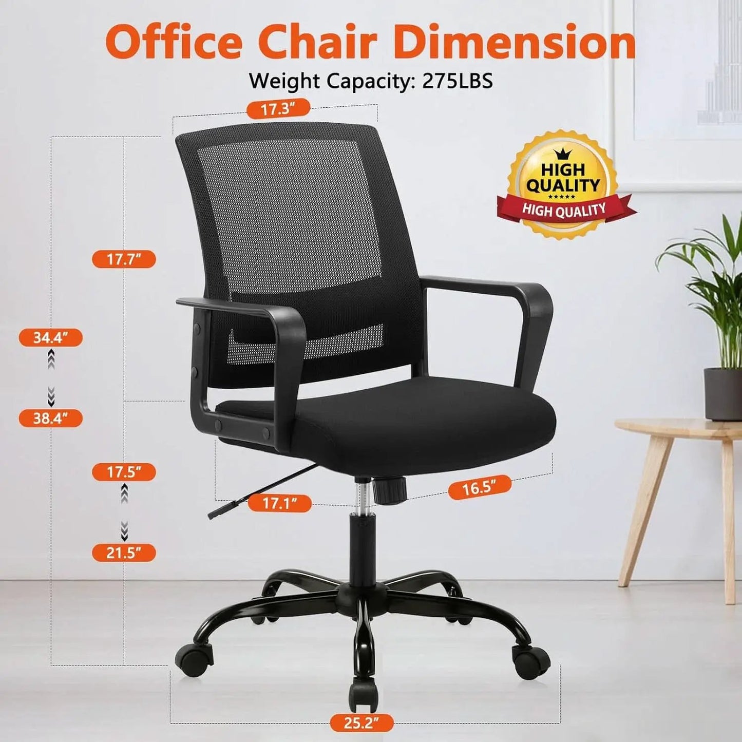 Ergonomic Black Mesh Office Chairs 4 Pack Lumbar Support from PriceLows™