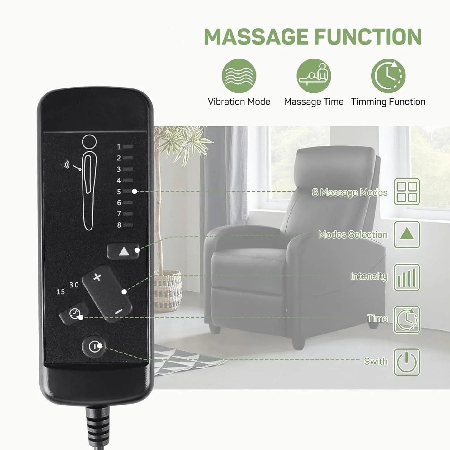 Compact Adjustable Massage Recliner Chair With Lumbar Support In PU Leather from PriceLows™