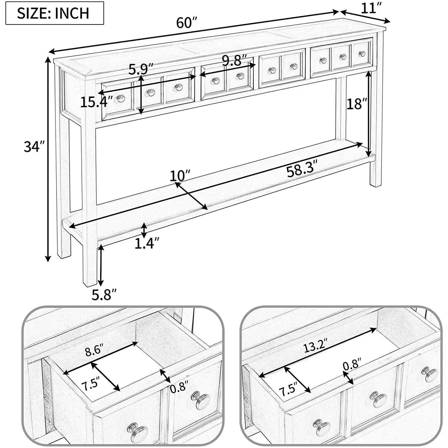 Rustic 60 Inch Console Table With Drawers And Shelf from PriceLows™