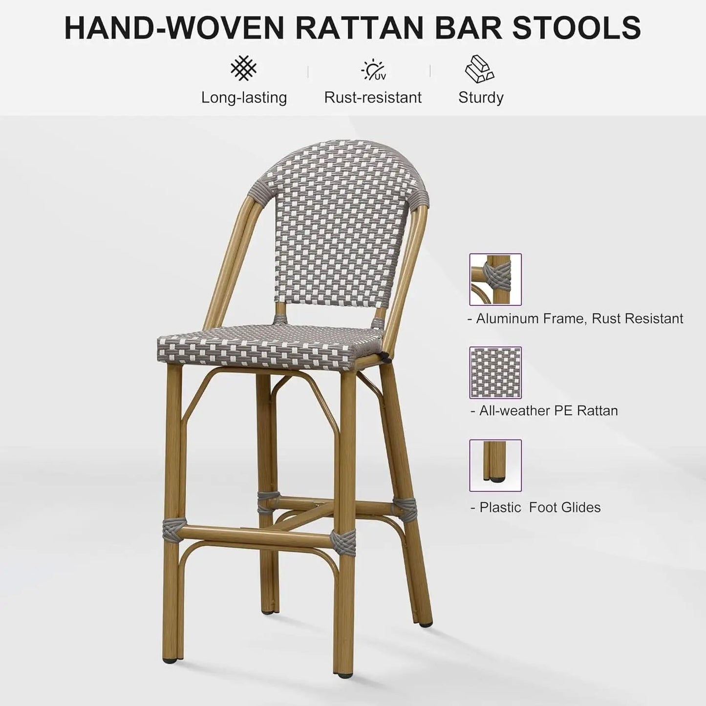 French Style Rattan Bar Stools Set for Outdoor Spaces from PriceLows™