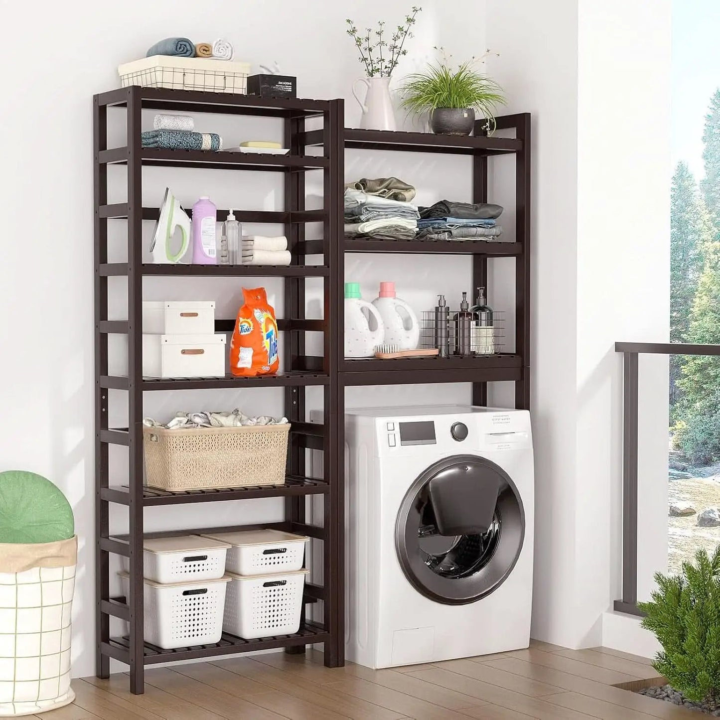 6-Tier Bamboo Bookcase Espresso 63.4 Inch Tall Freestanding Shelf from PriceLows™