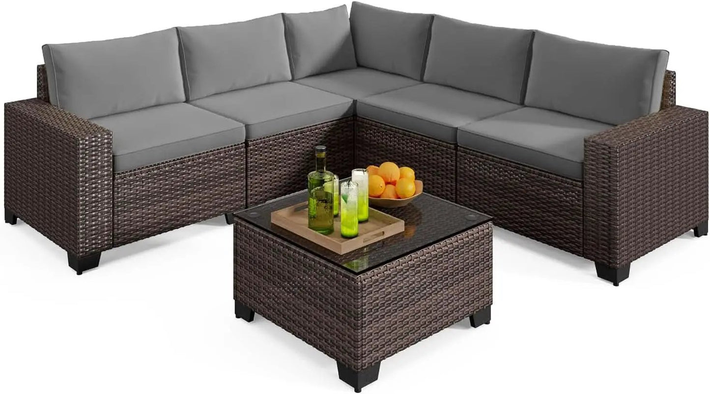 Outdoor 6-Piece Wicker Sectional Sofa Set with Cushions from PriceLows™