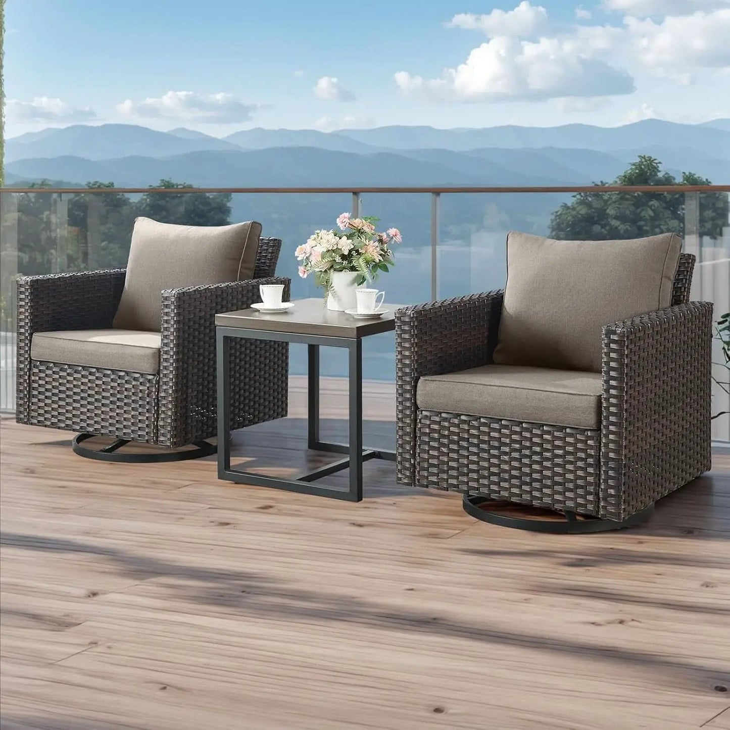 Seven Piece Outdoor Wicker Patio Furniture Set With Swivel Rockers from PriceLows™