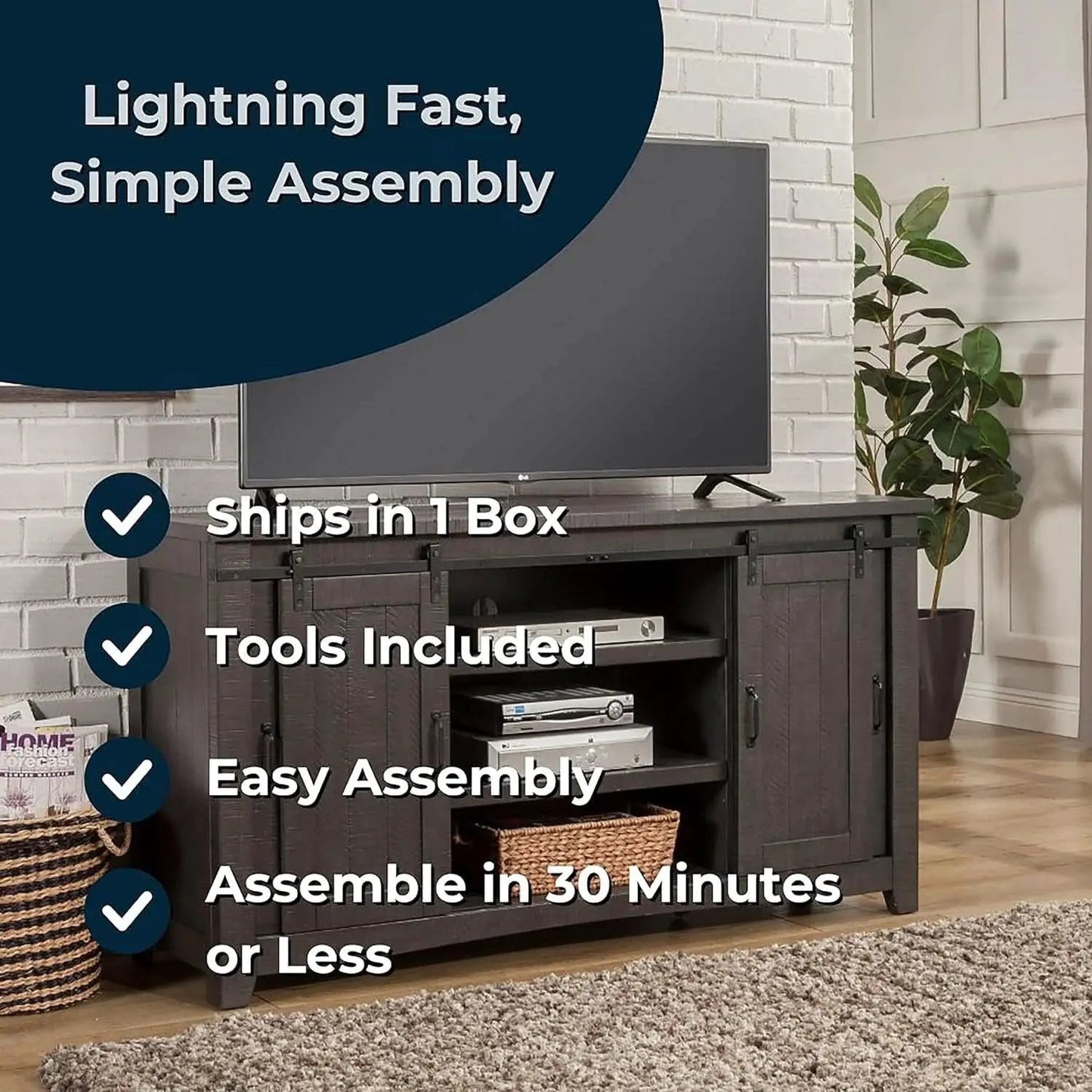 Sierra 65 Inch Grey TV Stand for Living Room Console from PriceLows™