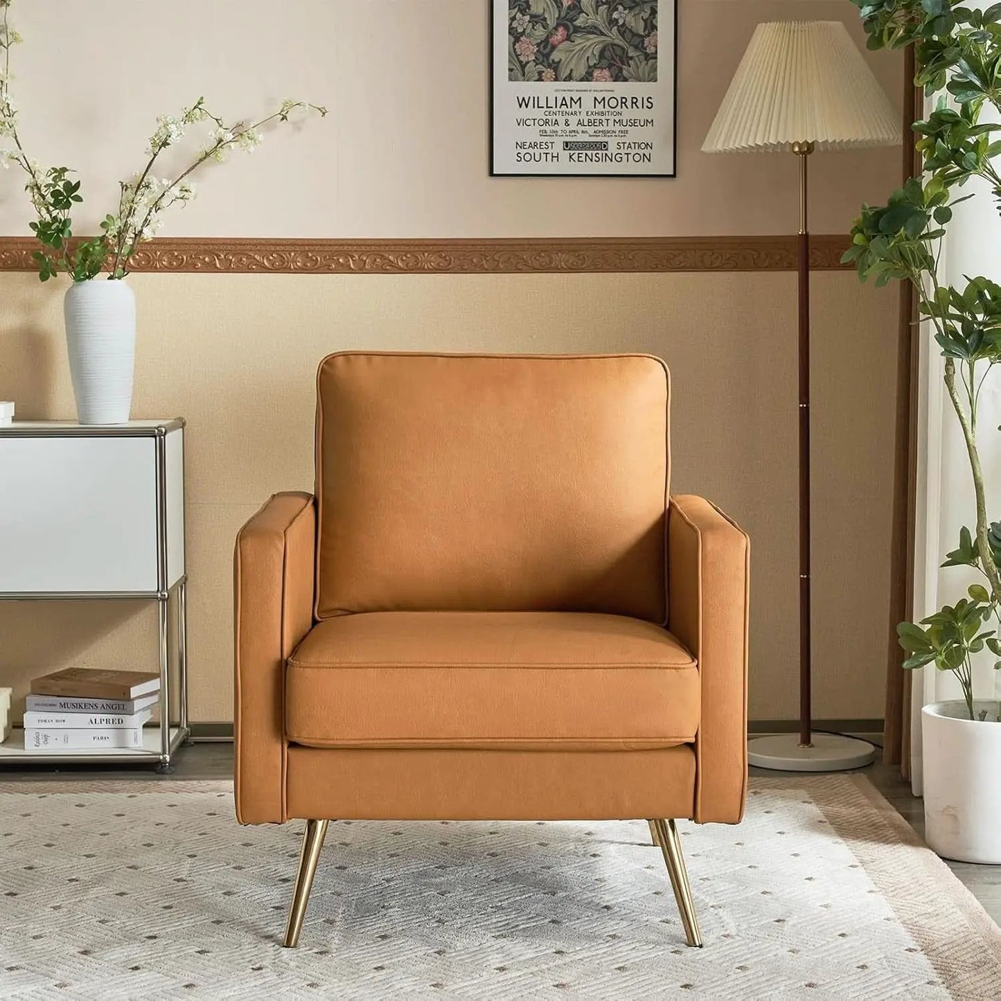 Brown PU Leather Accent Chairs Set Of 2 With Gold Legs from PriceLows™