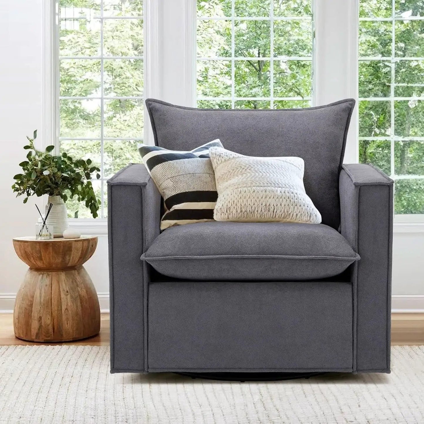 Grey Upholstered Swivel Armchair Twin Pack LivingRoom from PriceLows™