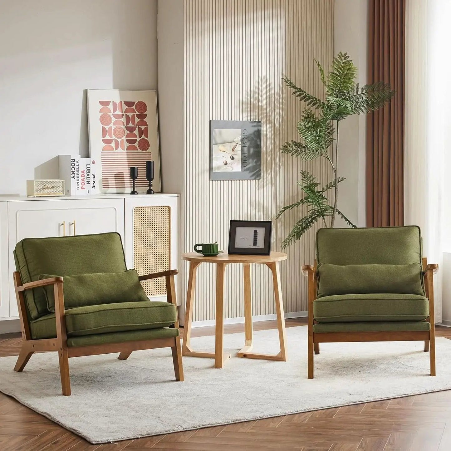 Green Luxury Upholstered Armchair With Lumbar Pillow from PriceLows™