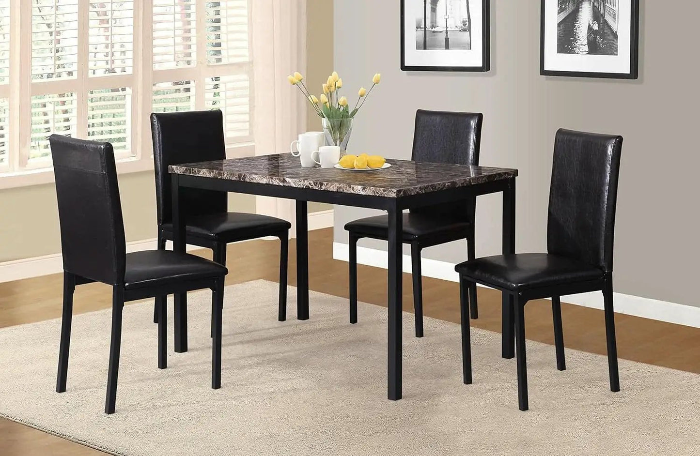 Black Metal Dining Table With Laminated Faux Marble Top from PriceLows™