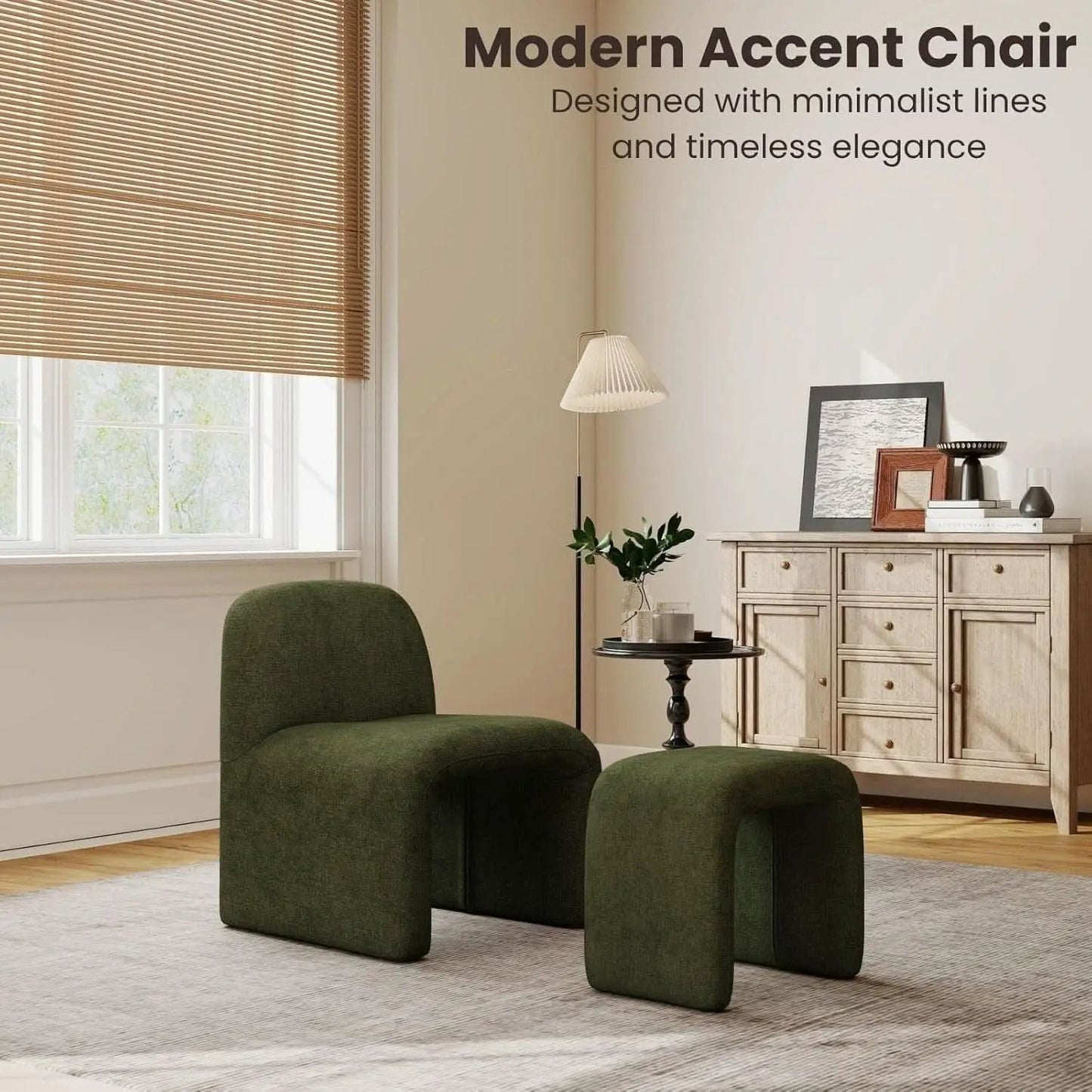 Green Chenille Upholstered Accent Chair With Ottoman from PriceLows™