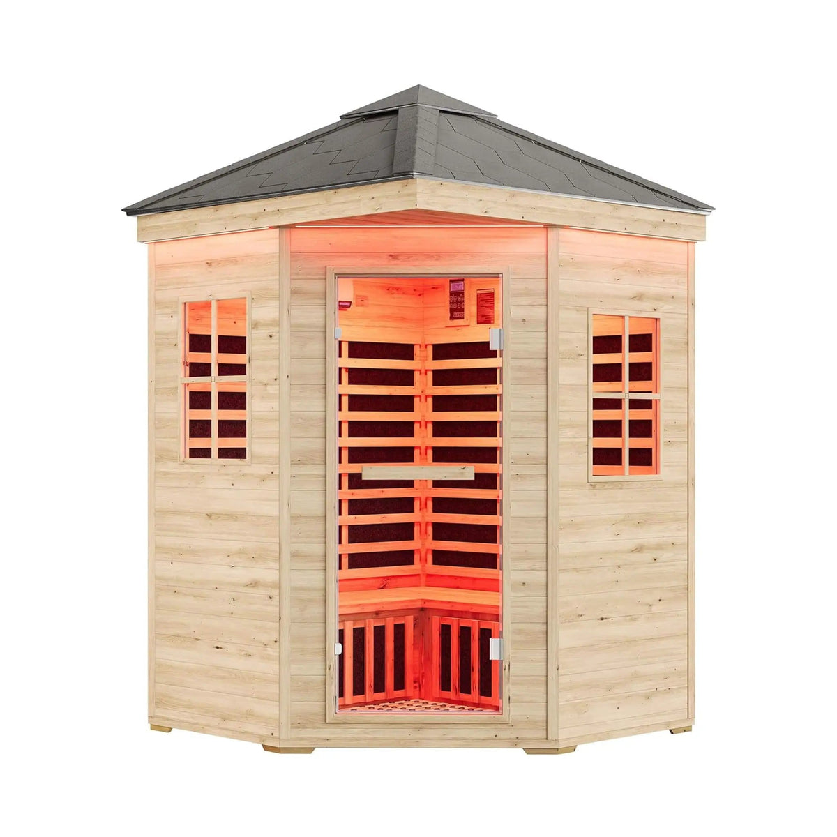 Monaco 4 Person Low EMF Spruce Wood Outdoor Infrared Sauna With Bluetooth Speakers | 4-Person | Wood | Outdoor Living