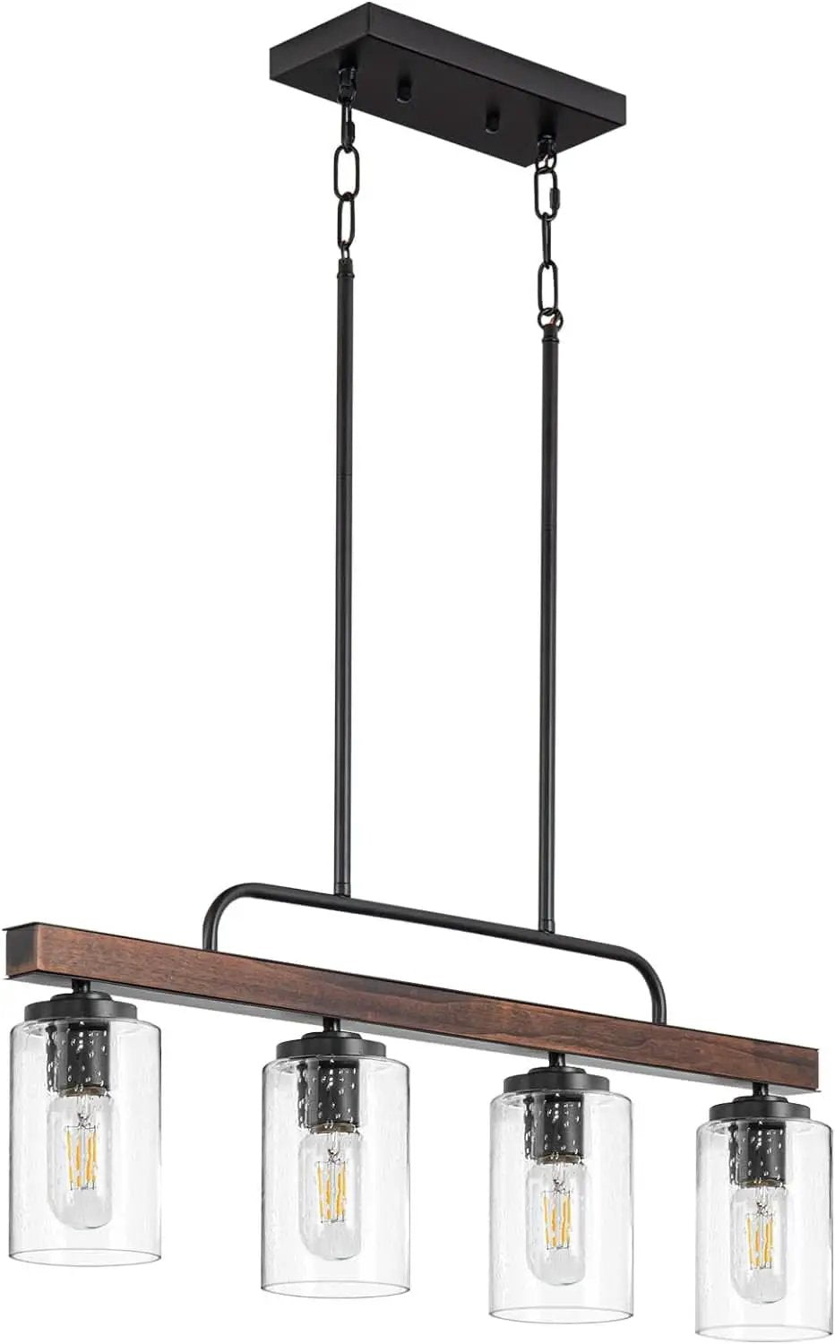 Black Wood Farmhouse 4 Light Pendant Chandelier For Dining from PriceLows™