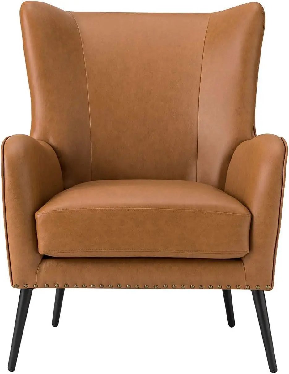 Faux Leather Wingback Chair With Black Nailhead Trim from PriceLows™