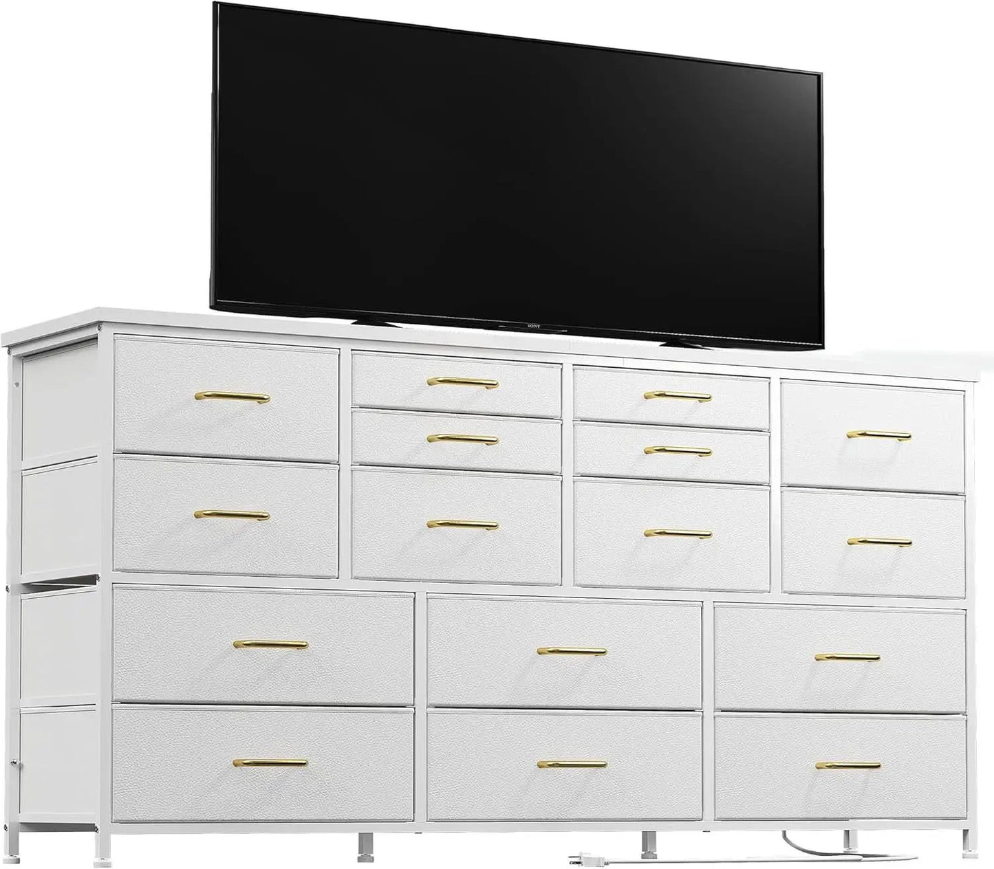 White Dresser TV Stand With Power Outlet And USB 51In Wide from PriceLows™