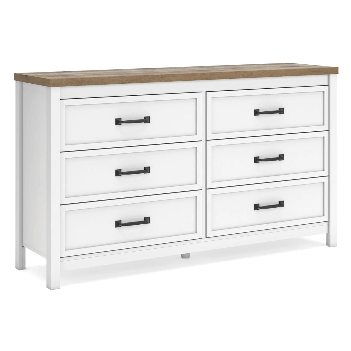 Kerisden Six Drawer Dresser | 57.95 x 15.63 x 33.35 in | Engineered Wood & Mdf | White / Brown