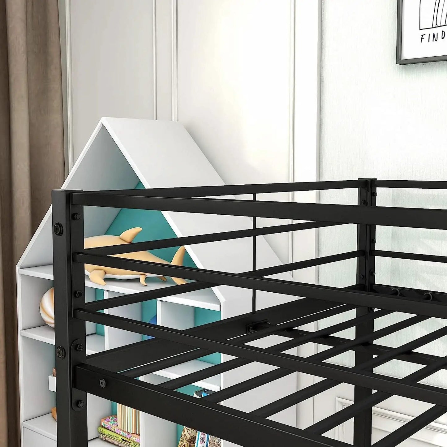 Twin Metal Low Bunk Bed With Guard Rails And Ladder from PriceLows™