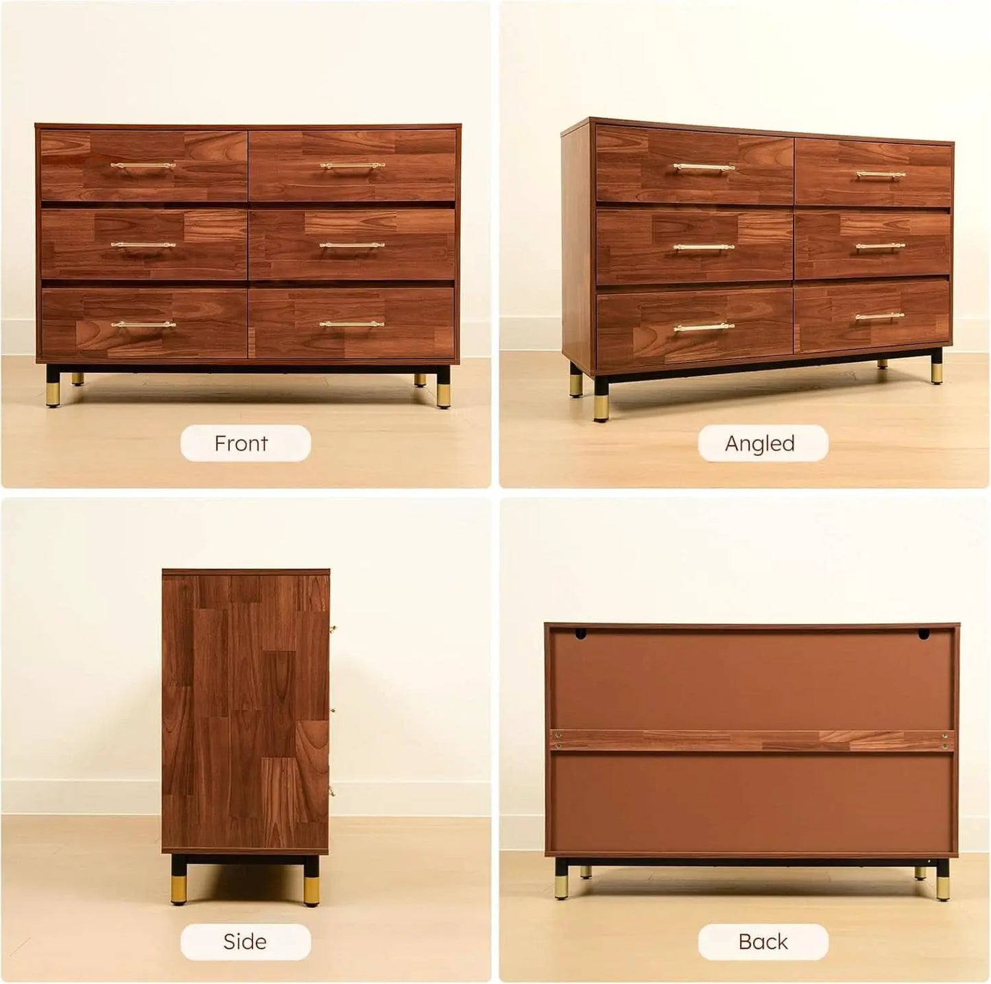 Walnut Dresser Six Drawer Storage Organizer Cabinet from PriceLows™