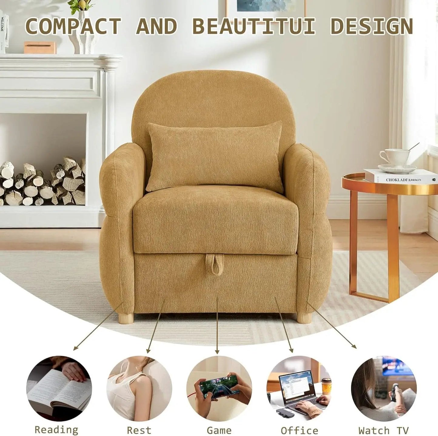 Ginger Yellow 33.5 Inch Upholstered Accent Armchair from PriceLows™