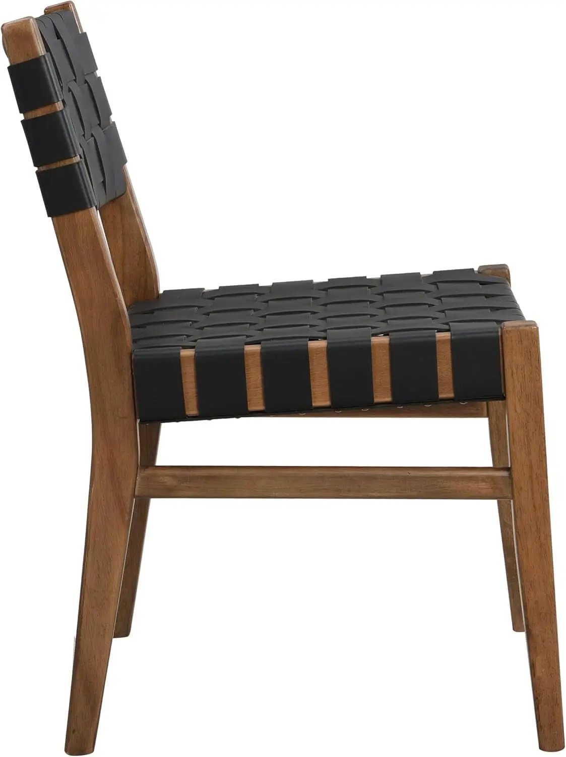 Set Of 2 Armless Dining Chairs With Rope Weave PU Leather Walnut Black from PriceLows™