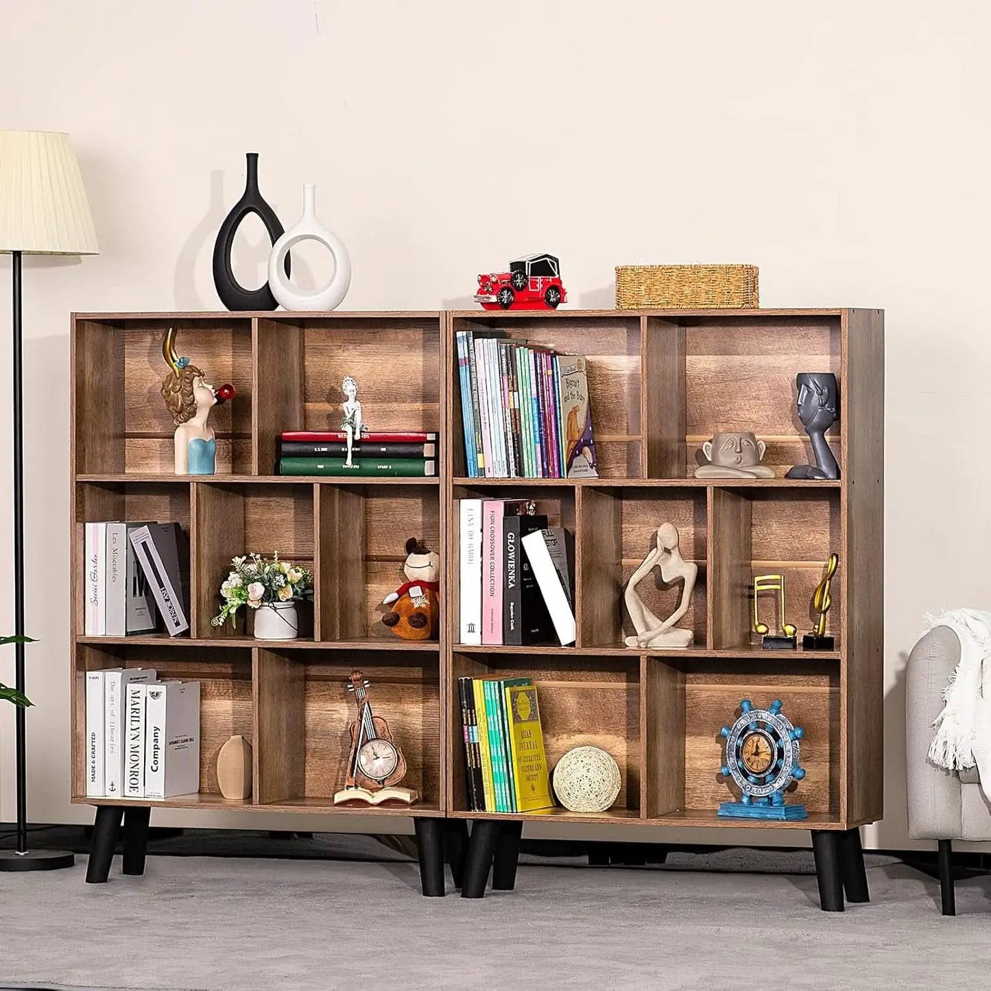 7 Cube Bookshelf 3 Tier Modern With Legs Oak Grey Display from PriceLows™