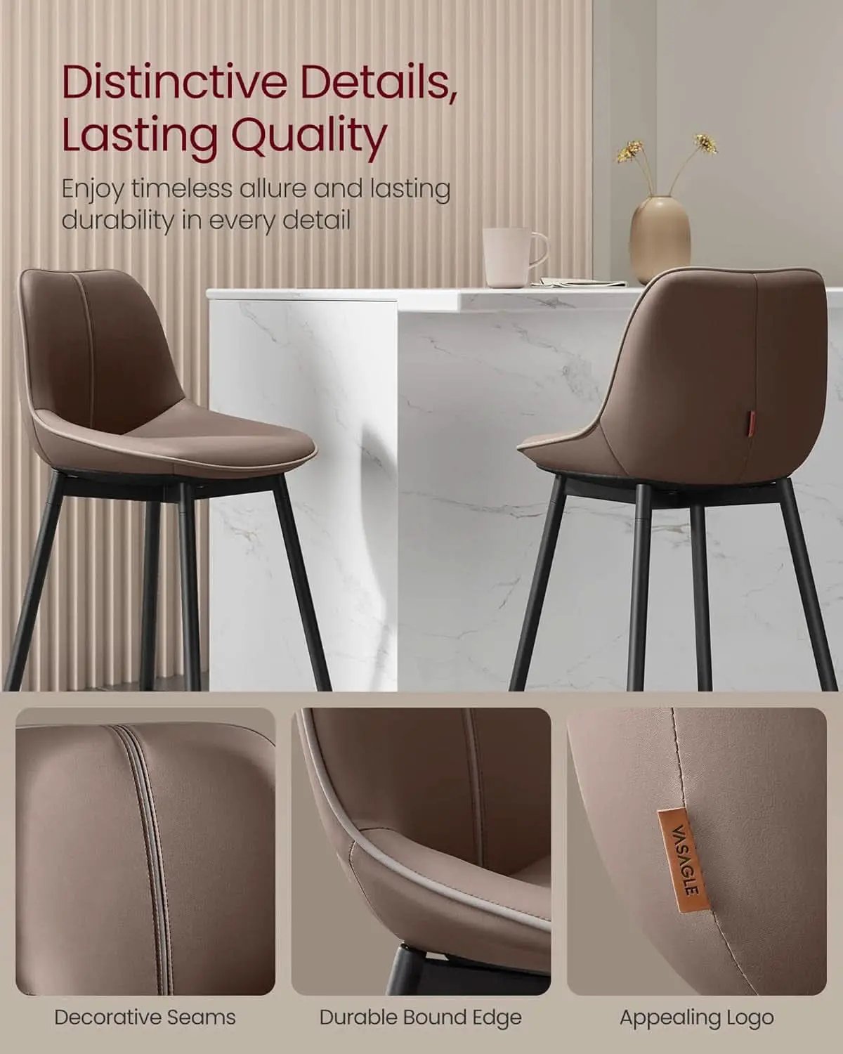 Bar Stools Set Of 2, 28.7 Inch Bar Height With Back, Coffee Brown from PriceLows™