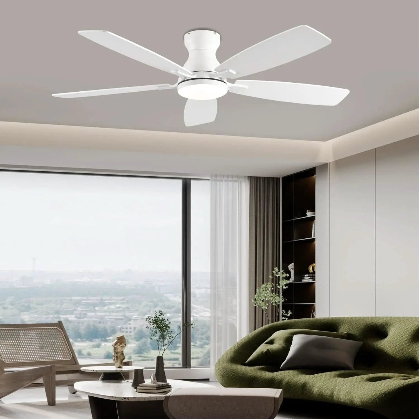 White 52 Inch Ceiling Fan With Remote And LED Lights from PriceLows™