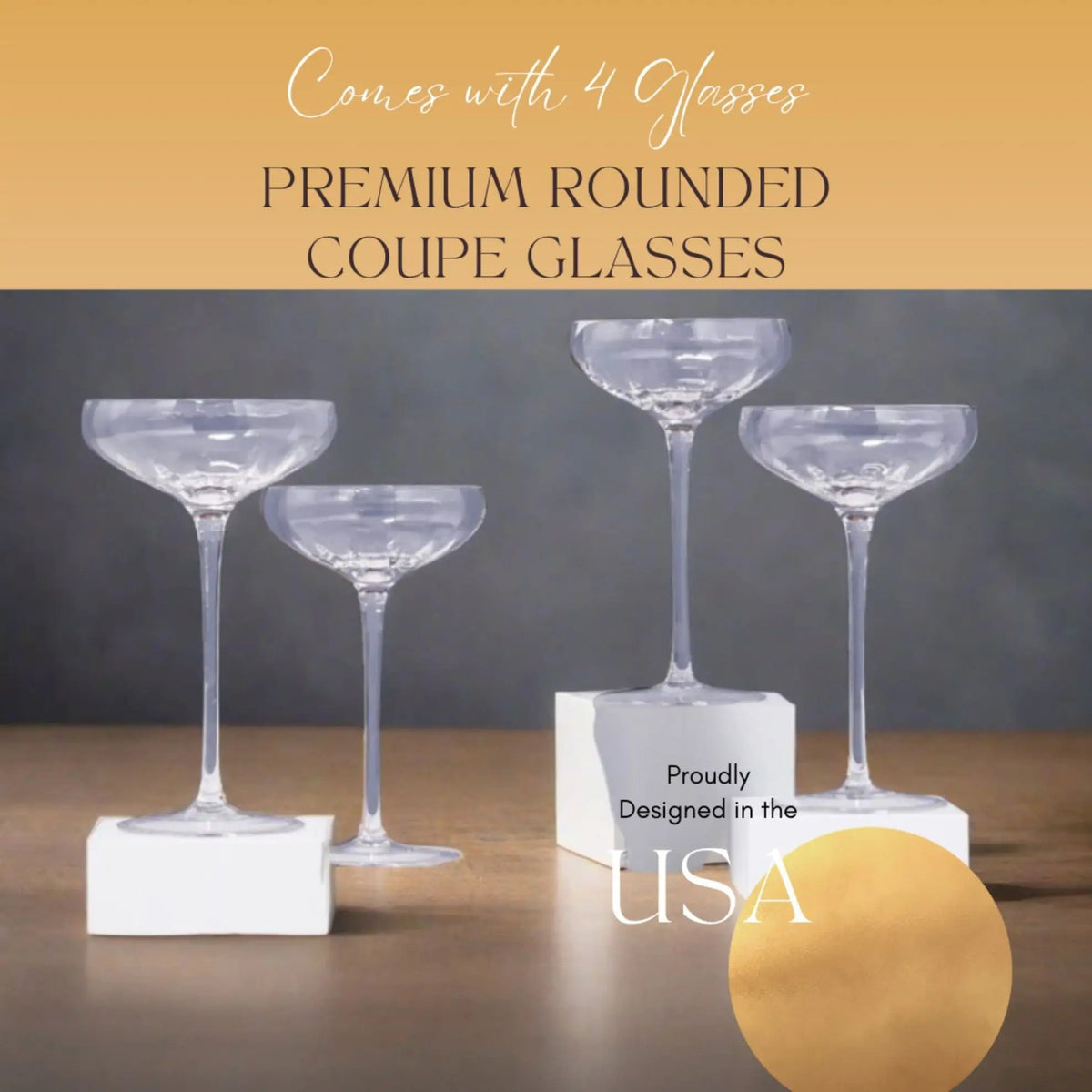 Rounded Coupe Glasses | Classic Stem | Crystal Glass | Cocktail Set