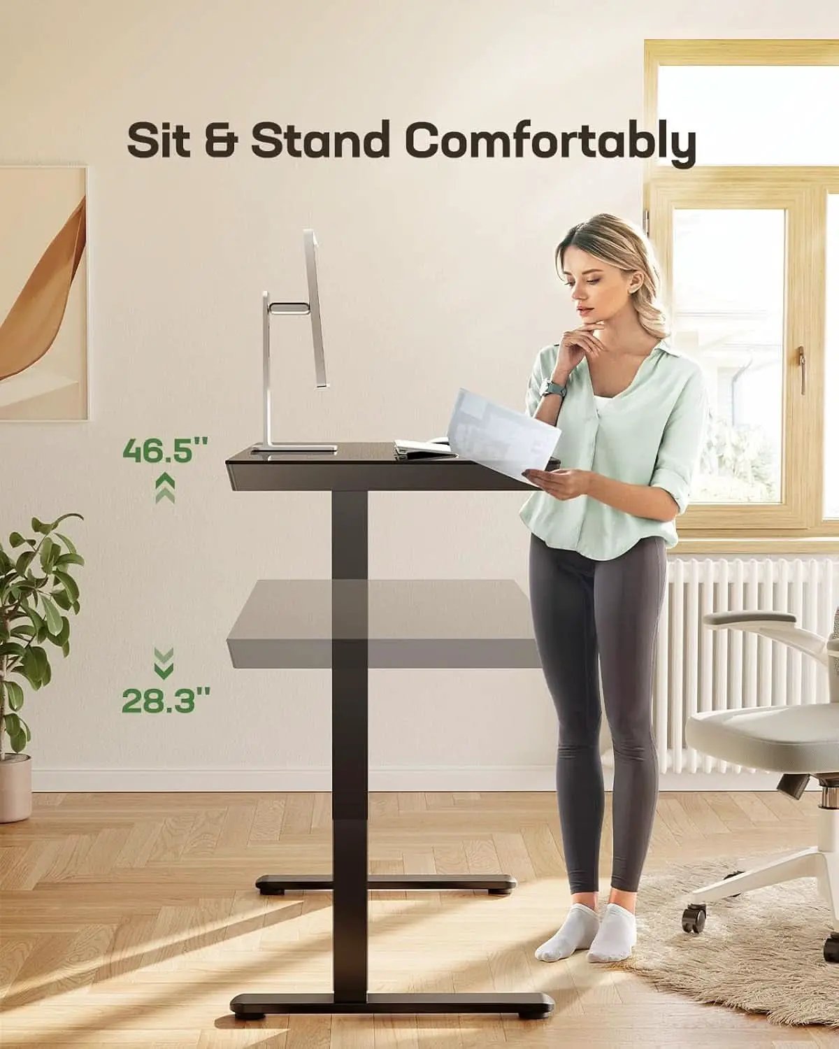48 Inch Glass Electric Standing Desk With USB Charging from PriceLows™