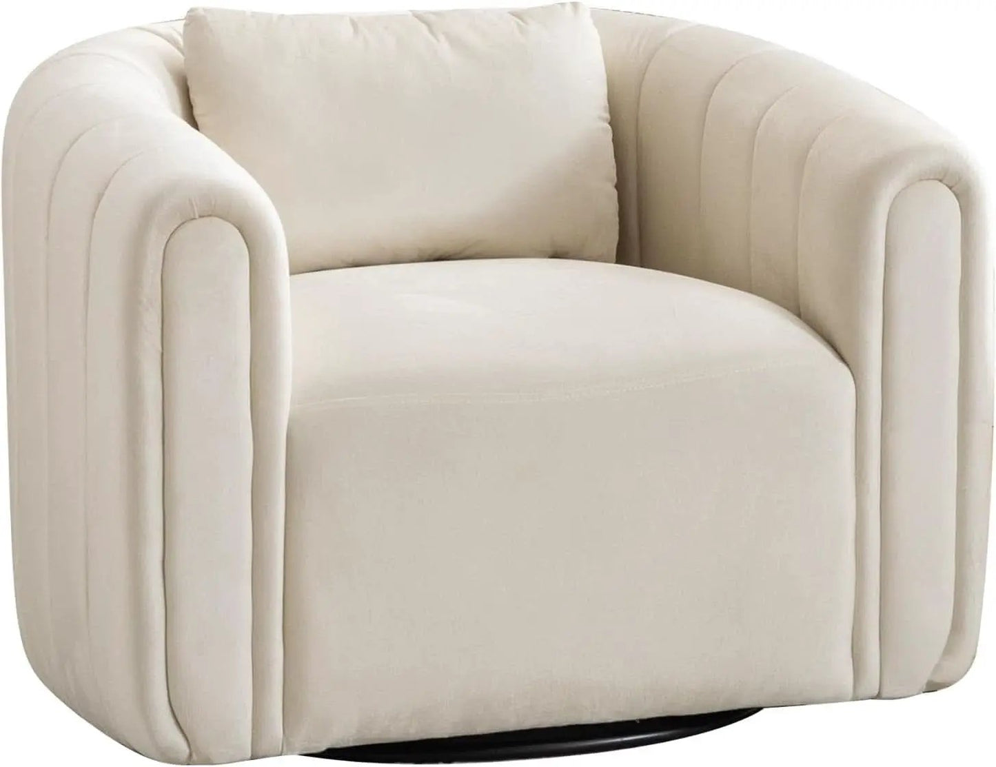 Beige Velvet Barrel Swivel Chair With LumbarPillow from PriceLows™