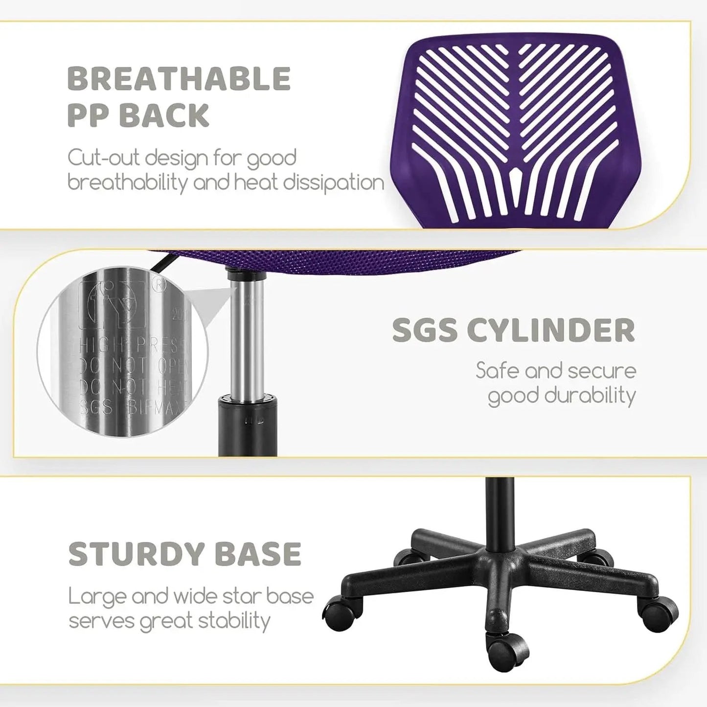 Purple Adjustable Desk Chair With Lumbar Support Swivel from PriceLows™