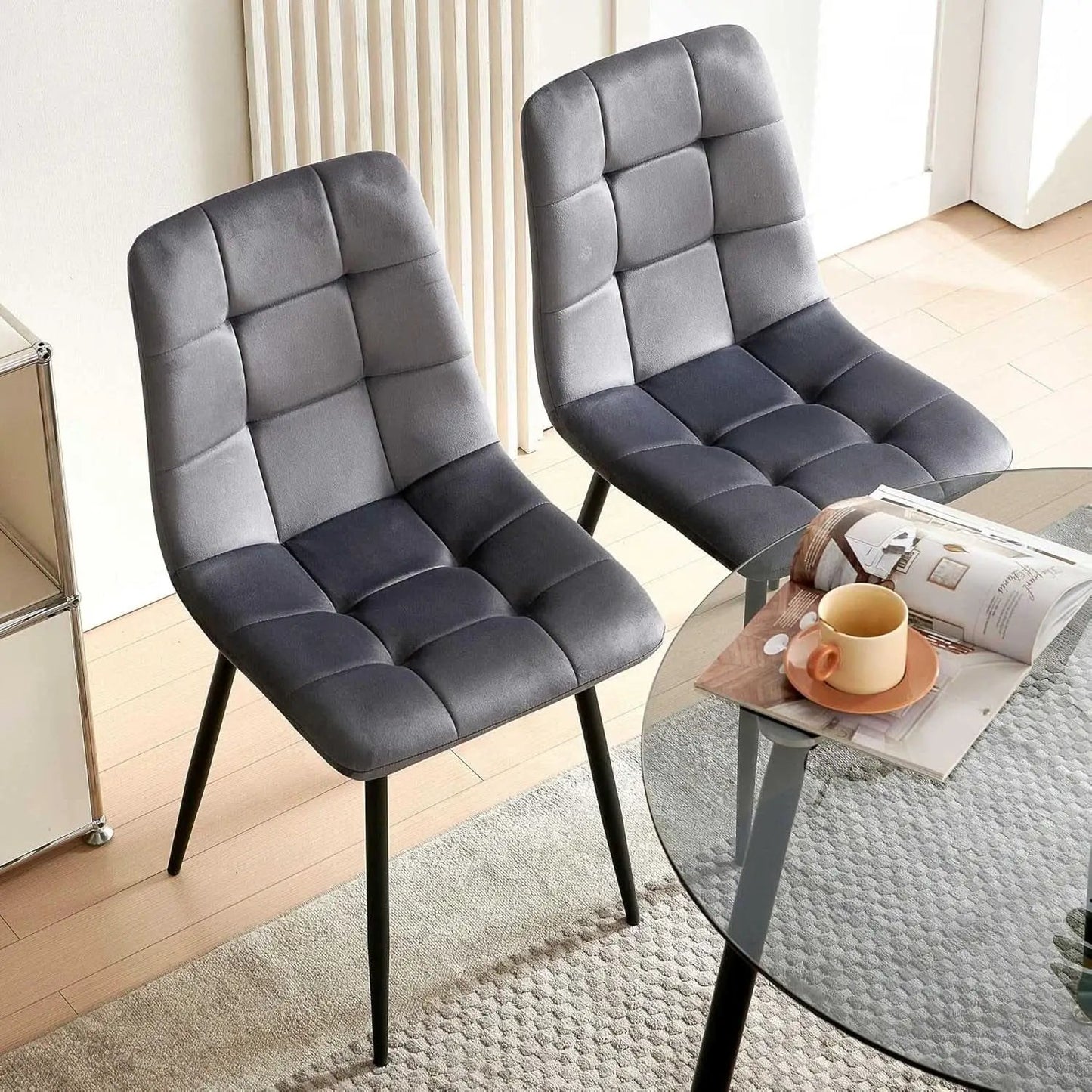 Grey Velvet Dining Chairs Set Of 4 With Metal Legs from PriceLows™