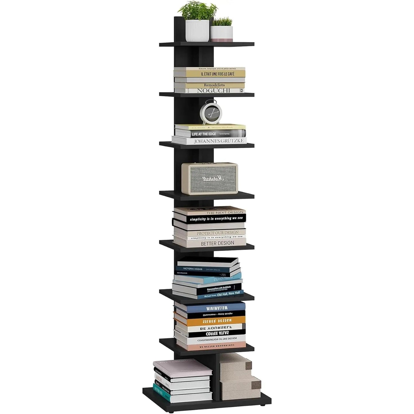 Vertical 8 Tier Bookshelf Black For Small Spaces Bookcase from PriceLows™