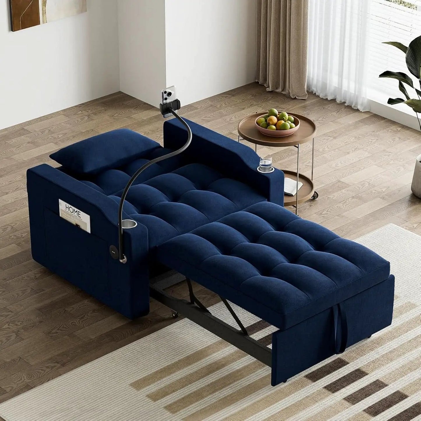 Blue Velvet SpaceSaving Convertible Sofa Chair USB from PriceLows™