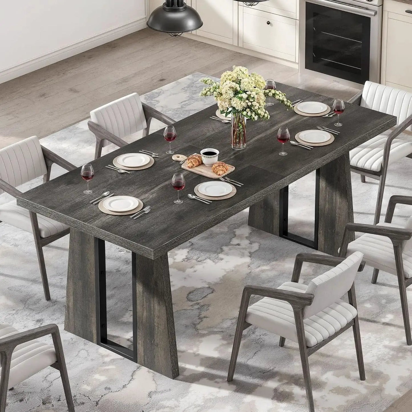 Rectangular Dining Table 70 Inch Rustic Grey For Six To Eight from PriceLows™