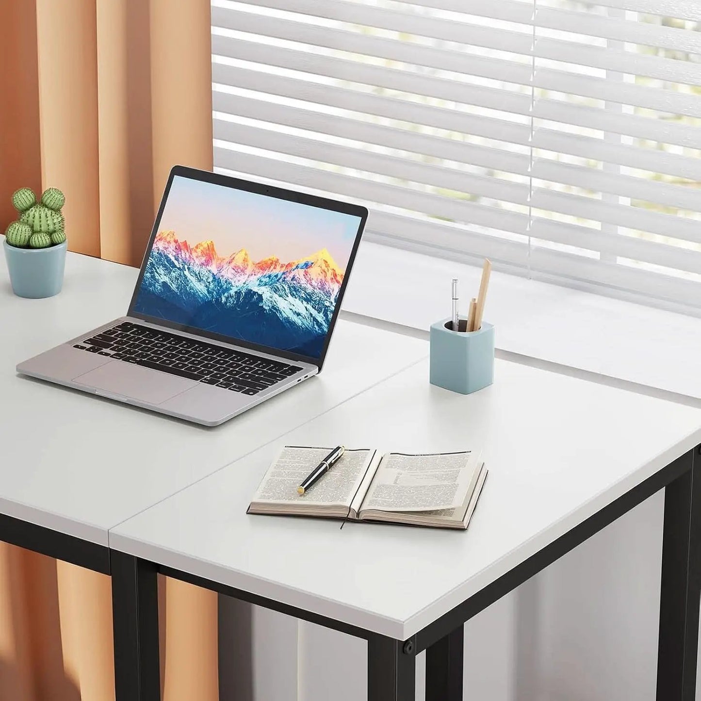40 Inch White Computer Desk With 2 Tier Shelves Home Office from PriceLows™