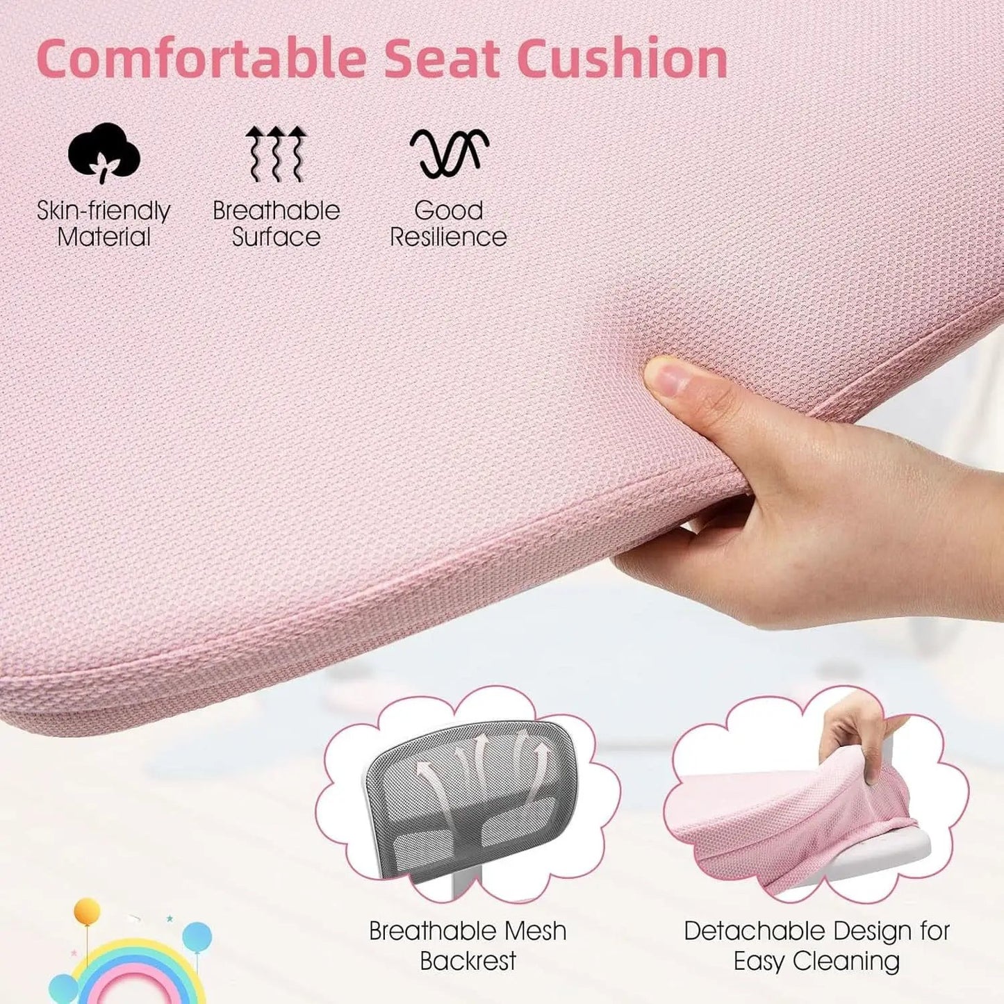 Kids Desk Chair Pink Height Adjustable Lumbar Support from PriceLows™