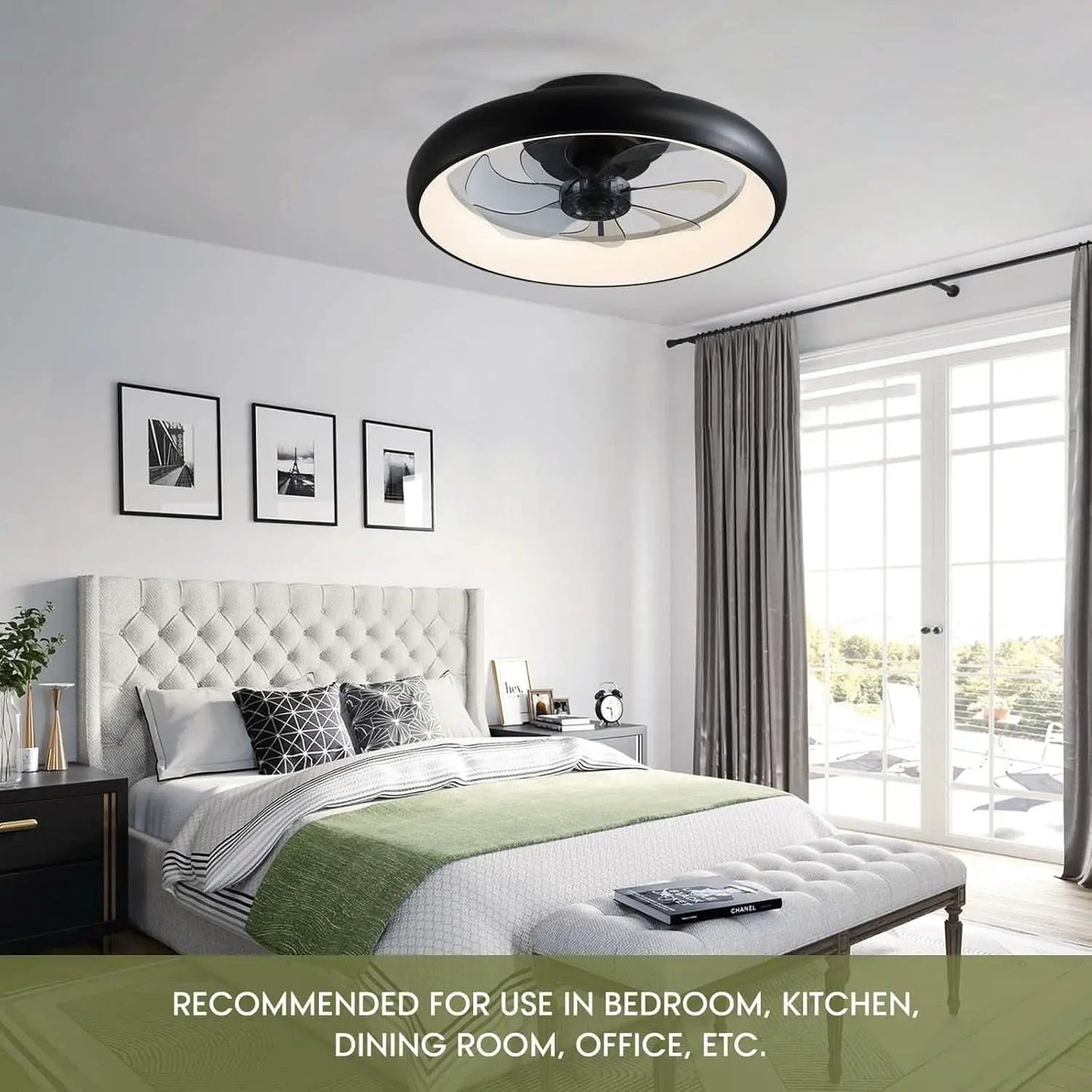 20 Inch Black Flush Mount Smart Ceiling Fan With LED Lights from PriceLows™