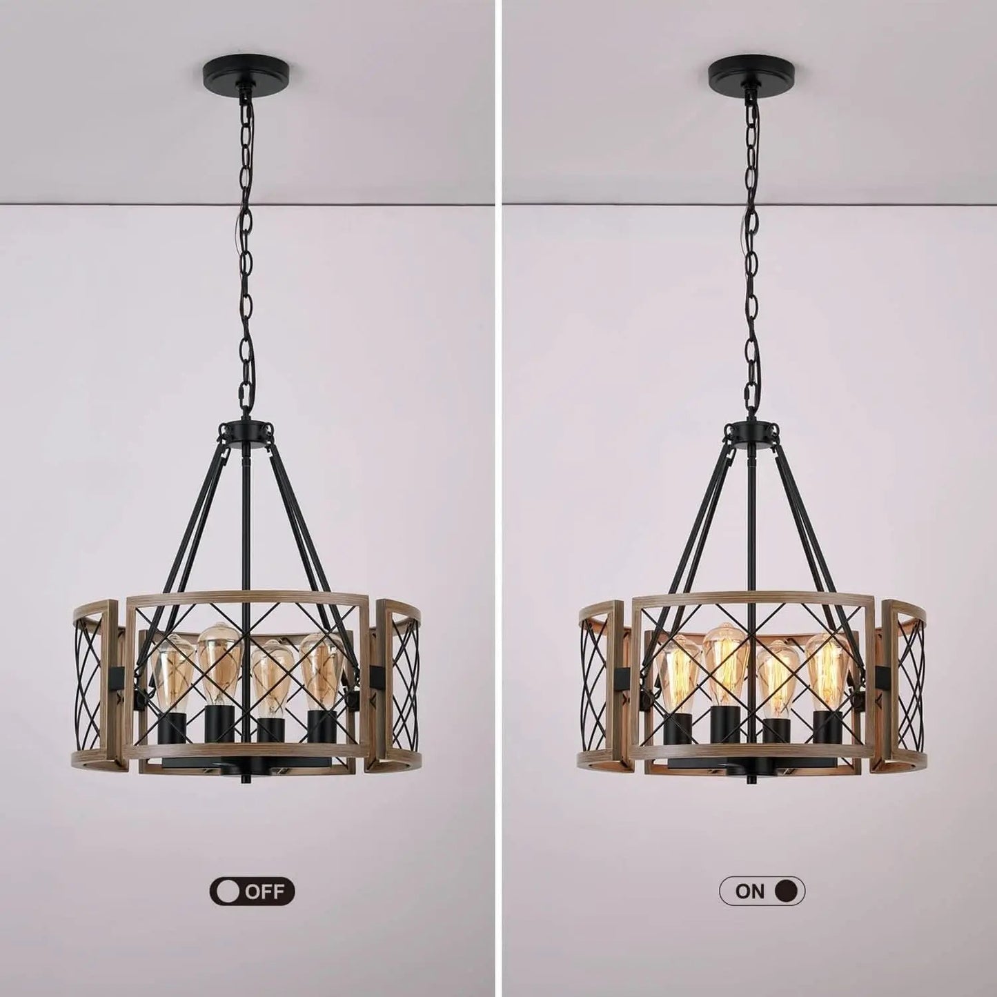 4 Light Modern Farmhouse Chandelier Grey Wood Rustic Finish from PriceLows™