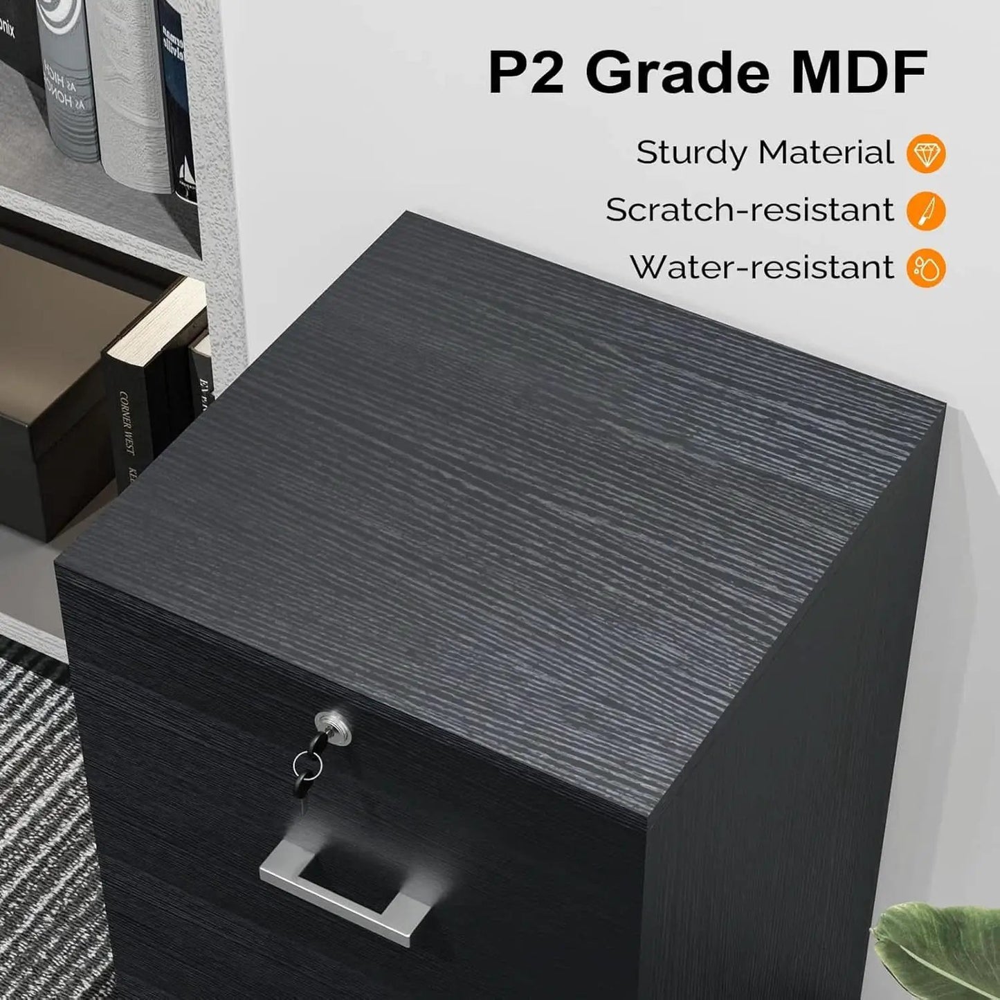 2 Drawer Rolling File Cabinet With Lock For Letter Size Folders Under Desk Black from PriceLows™
