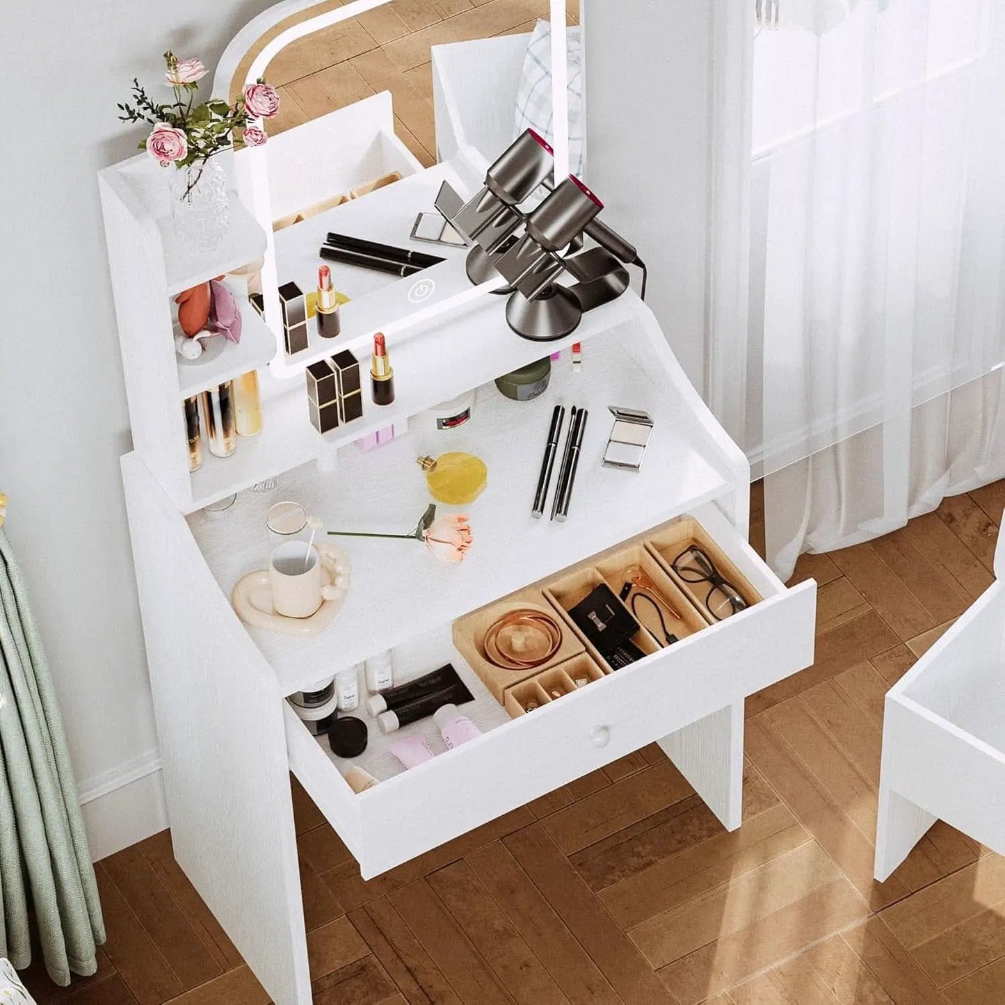 White Vanity Set With Lighted Mirror Modern Bedroom Desk from PriceLows™