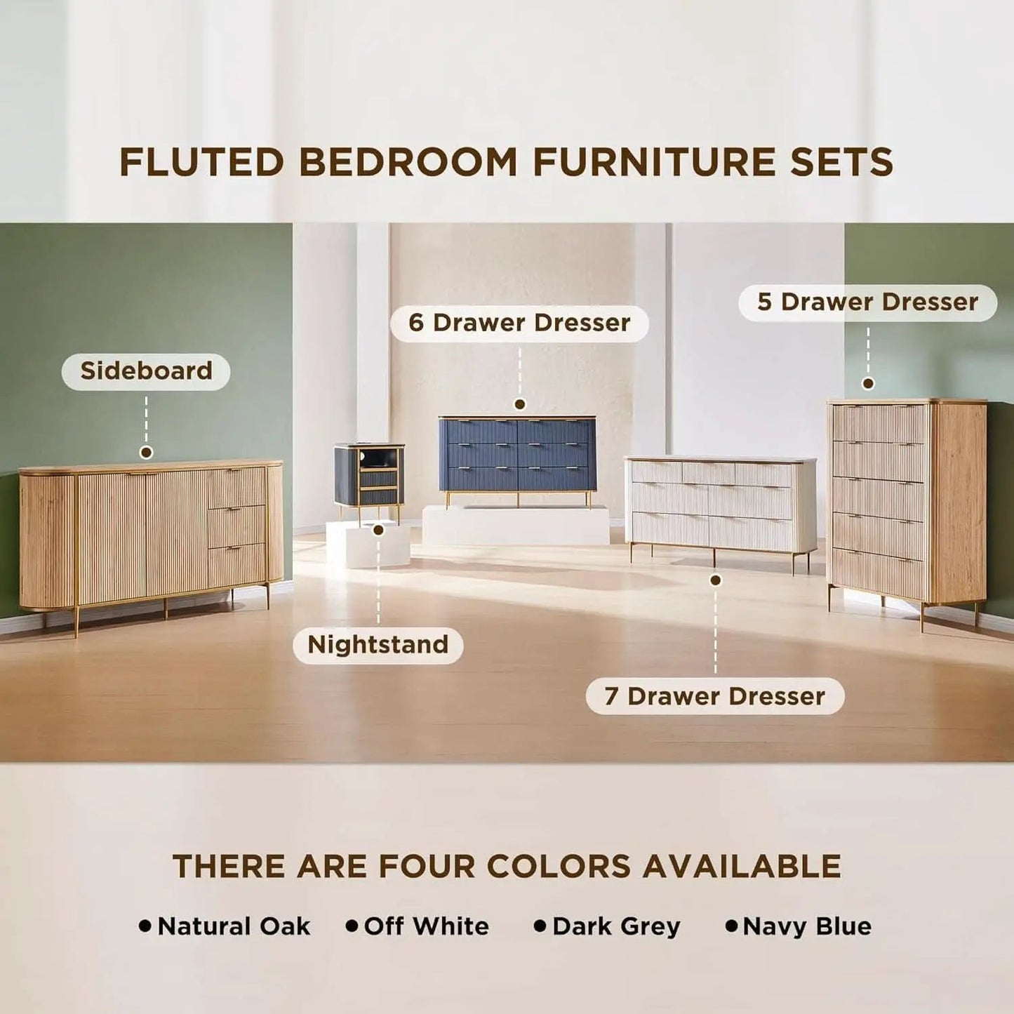 Fluted Five Drawer Dresser Contemporary Dark Walnut from PriceLows™