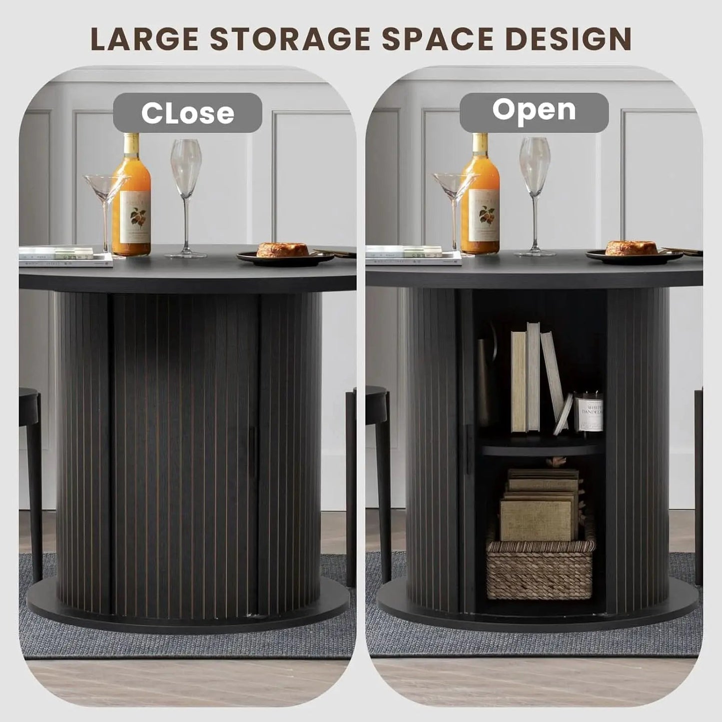 Round Dining Table Featuring Concealed Storage Black from PriceLows™