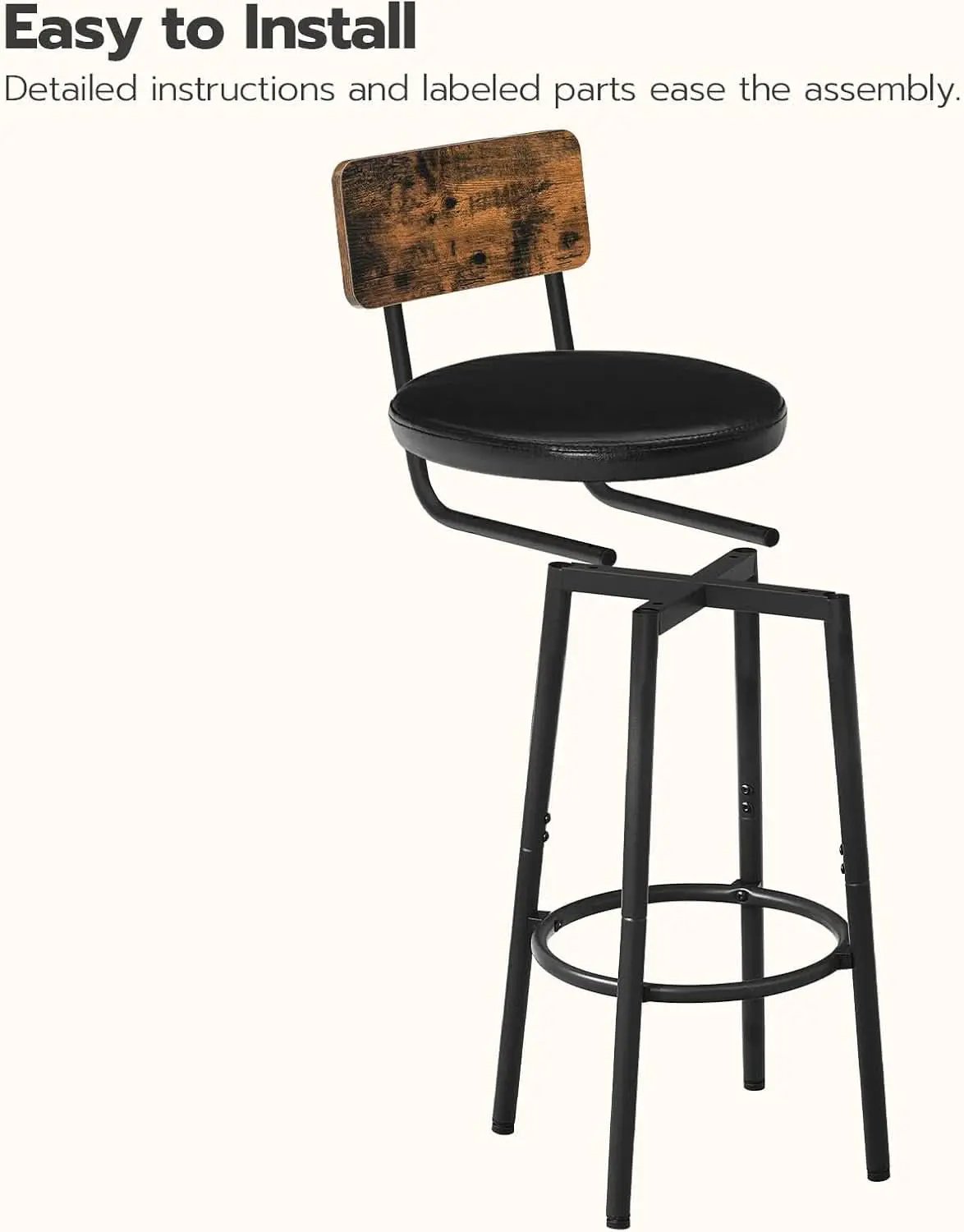Rustic Brown PU Bar Stools Set of 2 26 Inch With Footrest from PriceLows™