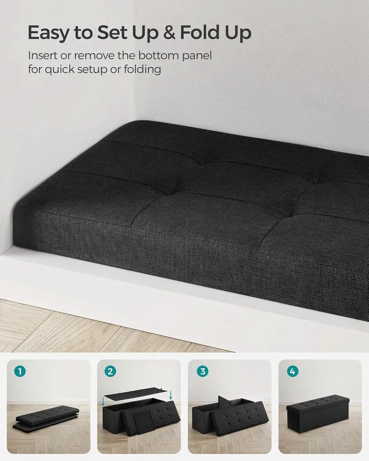 Ink Black 43 Inches Super Ultra Foldable Storage Ottoman from PriceLows™