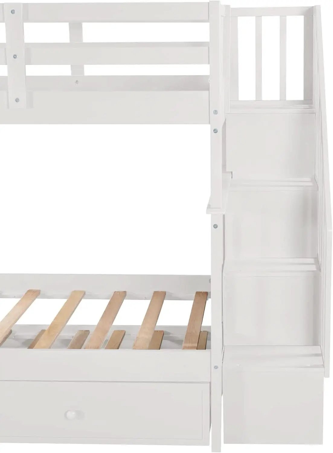 Twin Over Twin Bunk Bed With Stairs And Trundle White from PriceLows™