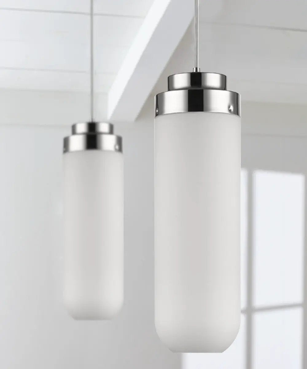 1-Light Pendant | 6 Inch Width | Polished Nickel | Frosted Glass Shade