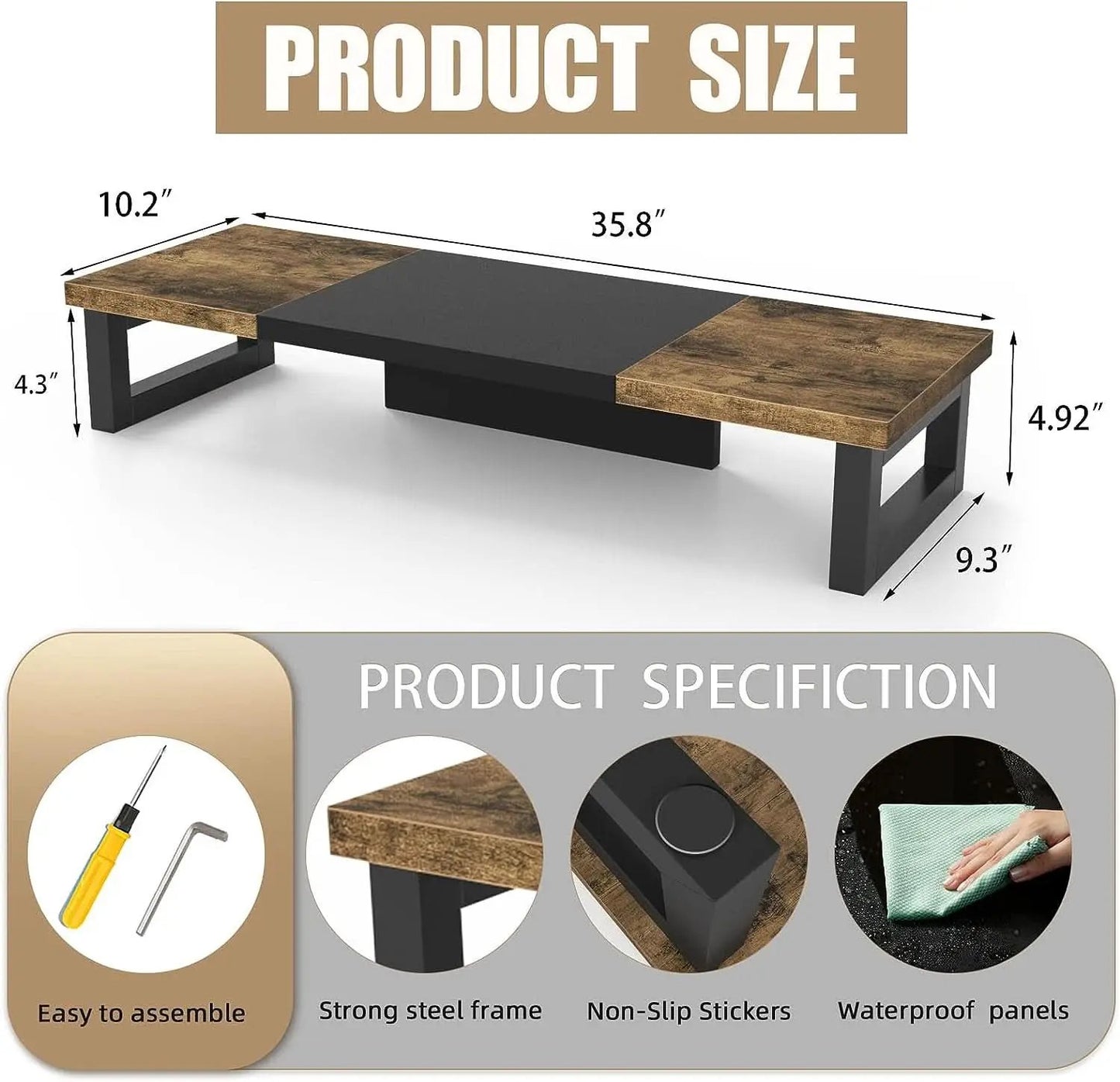 Dual Monitor Stand Riser Wood And Steel For Two Monitors from PriceLows™