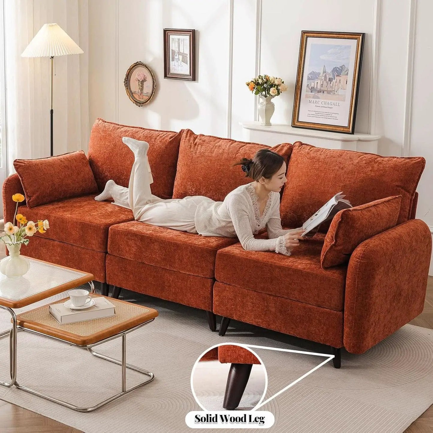 Velvet Orange 135 Modular Sectional Sofa Storage Ottoman from PriceLows™