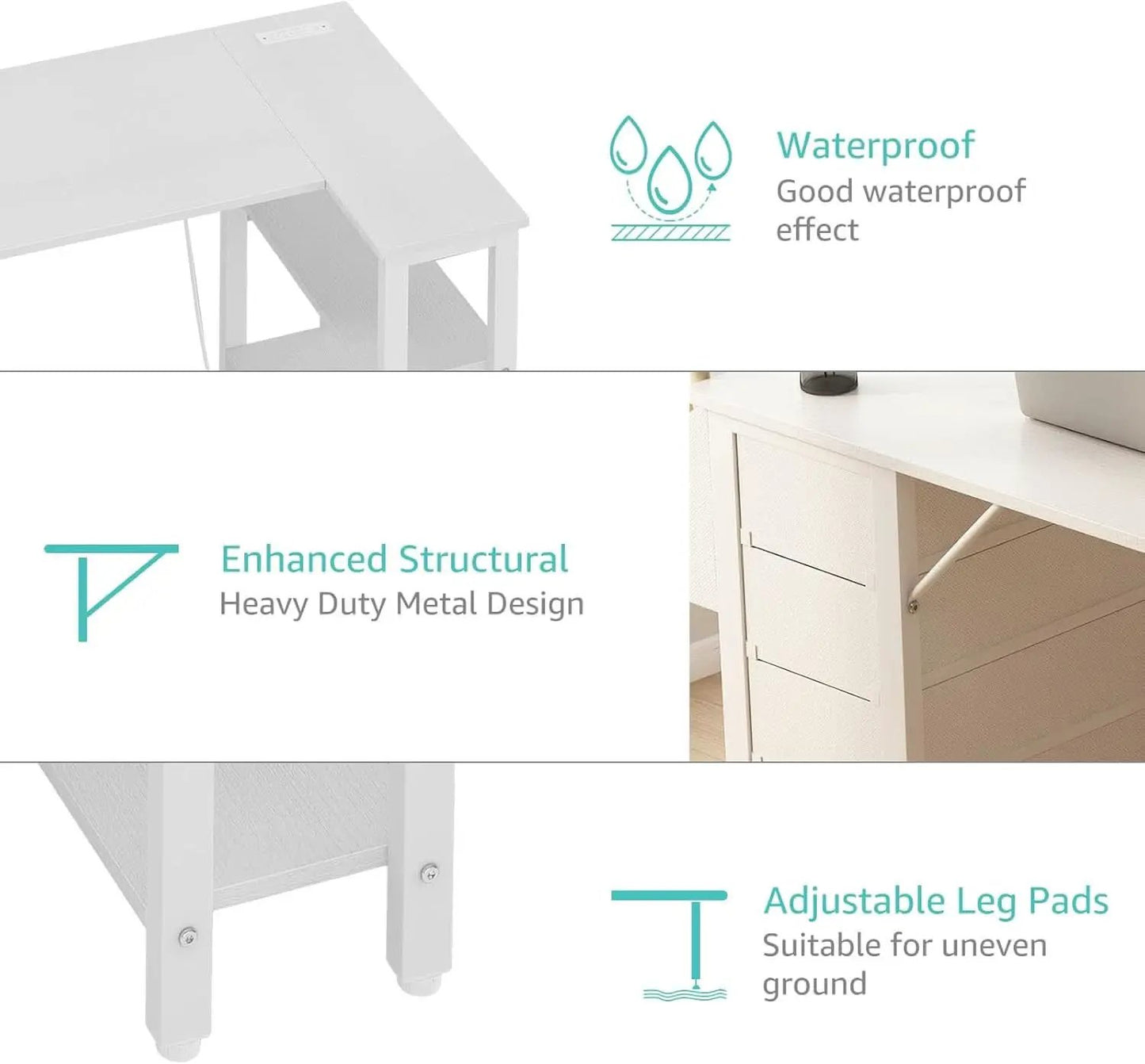 White 47 Inch L Shaped Corner Desk With Reversible Storage from PriceLows™