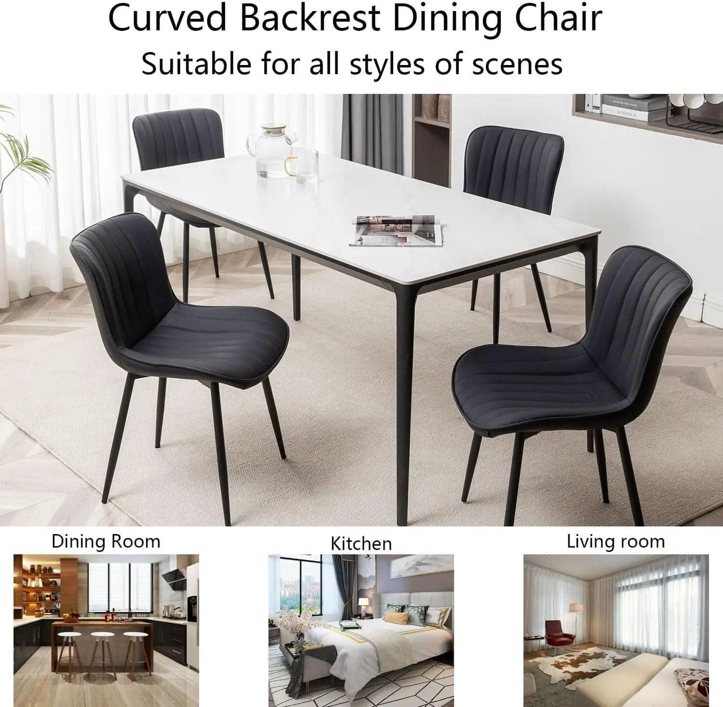 Black Leather Upholstered Dining Chairs Metal Legs from PriceLows™