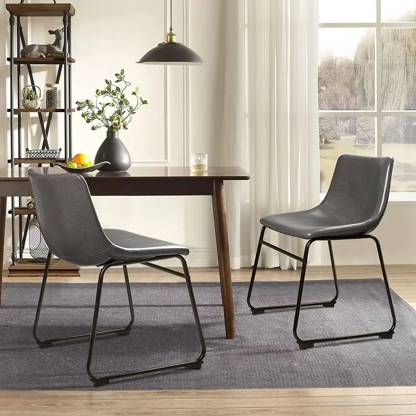 Faux Leather Dining Chairs 18 Inch Set of 2 Mid Century from PriceLows™